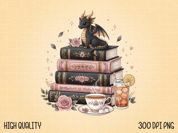 Cute Dragon with Books and Tea SVG: A Designer's Cozy Companion