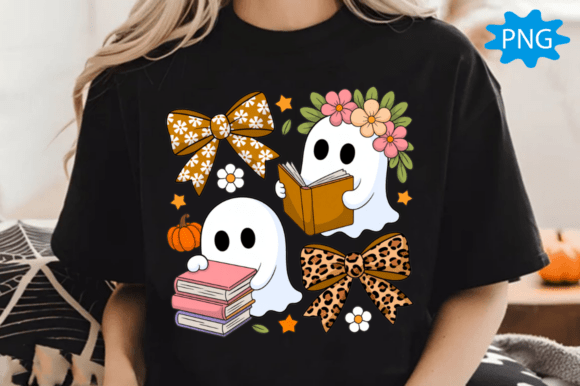 Ghost Books Halloween PNG: A Spooky Floral Design for Fall