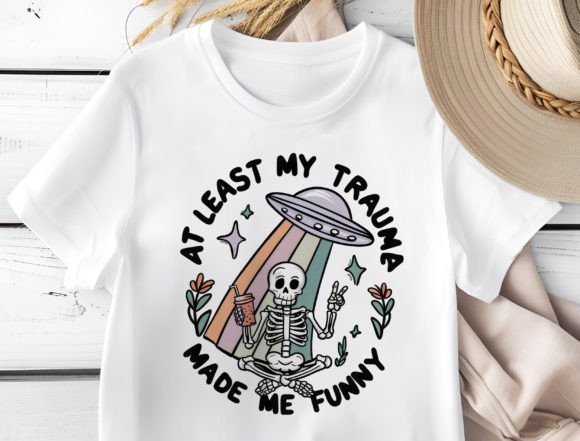 Quirky Skeleton with UFO PNG: Whimsical Design Asset
