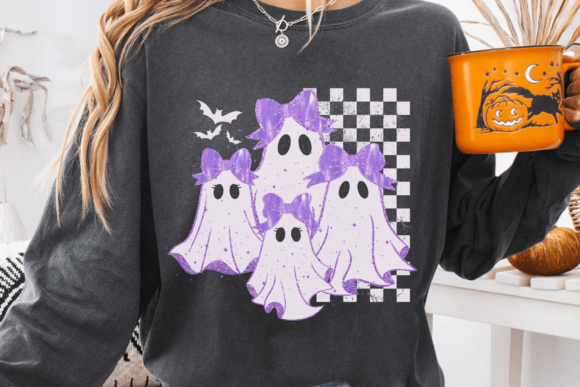 Spooky-Cute Vintage Vibes: The Purple Halloween Retro Ghost PNG