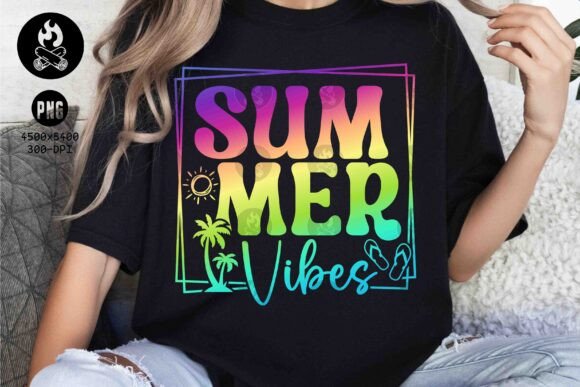 Summer Vibes Rainbow PNG: Bold Neon Beach Graphics