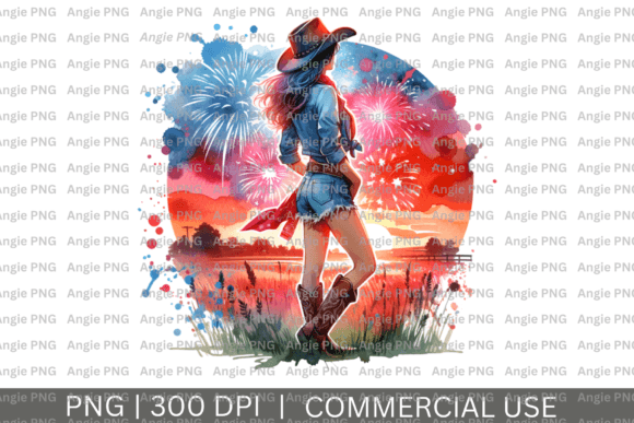 Watercolor Cowgirl 4th of July PNG: A Design Asset